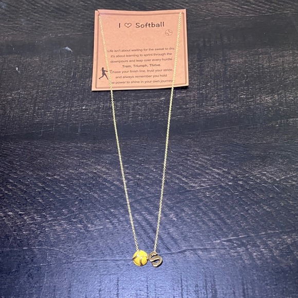 Other - Kids I Love Softball Necklace Gold Tone Chain Charm Gift Bag